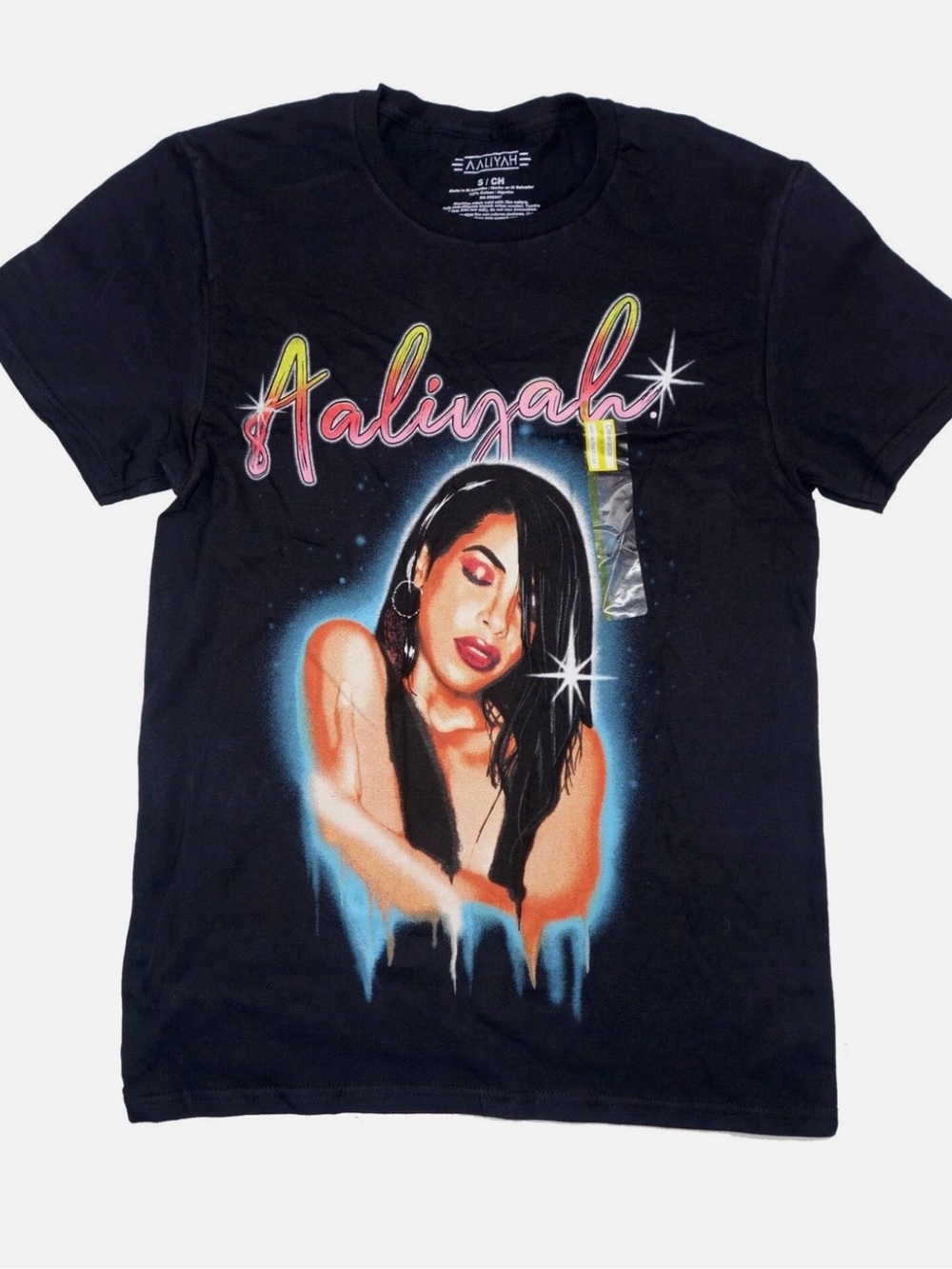 Aaliyah Colorful Graphic Tee - Black - Tribute Portrait Shirt